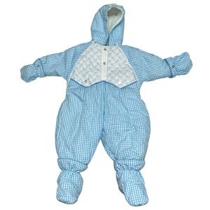Vintage Quiltex Quilted Snowsuit 12 Months Boots & Gloves Embroidered‎  Gingham